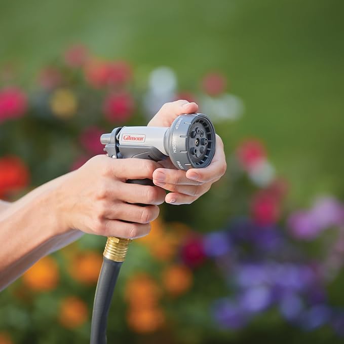 Gilmour Light Duty Garden Hose Nozzle with 8 Pre-Set Spray Patterns, Water Hose Nozzle for Watering Garden or Lawn | 8 Pre-Set Spray Patterns, Trigger Lock, Flow Control, Multi Use for Plants, Pets, Cars, and Patios