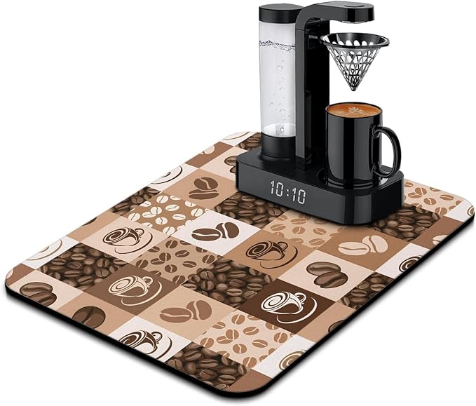Coffee Bar Mat Accessories for Countertop Super Absorbent Anti-Slip Silicone Dish Drying Mats Kitchen Counter Draining Pad Decor Gift Fit Maker Pot Espresso Machine 24inx18in, (DS)