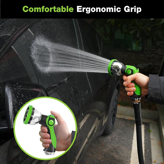 Besiter Garden Hose Nozzle, Hose Sprayer Nozzle with 10 Spray Patterns, Thumb Control On Off Valve, High Pressure Metal Water Hose Nozzle for Car Wash, Plants, Pets & Outdoor Cleaning, Green
