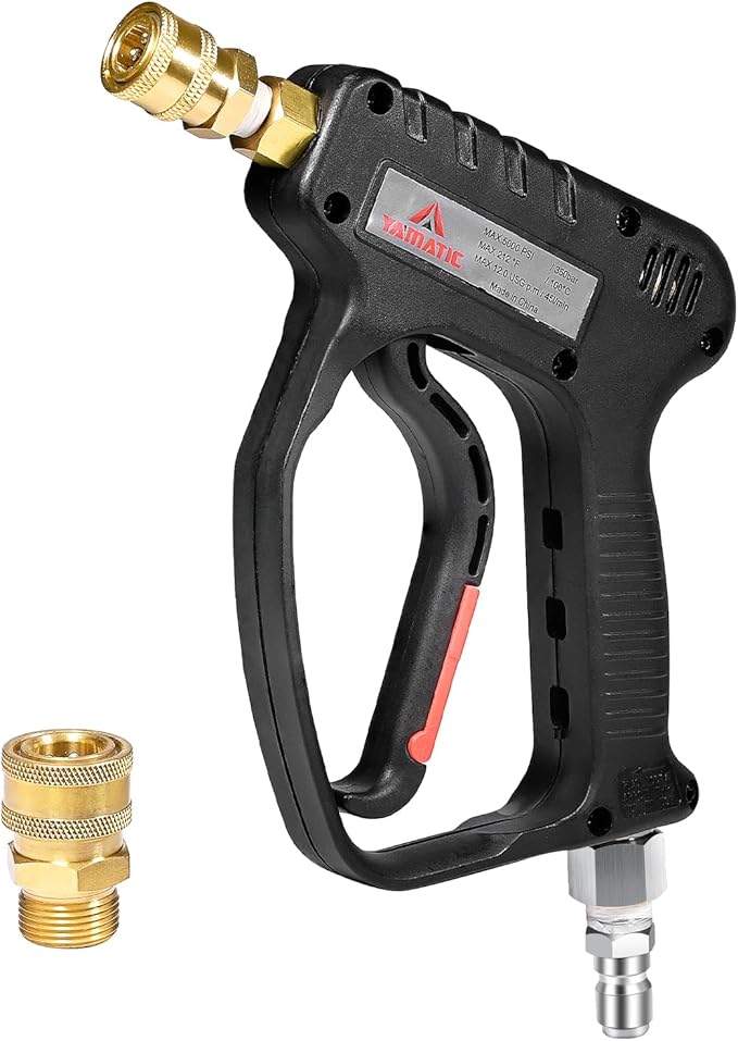 YAMATIC Pressure Washer Gun Stainless Steel Quick Connect | 5000PSI | 3/8" & M22-14 Fitting, Power Washer Stubby Trigger Handle with 1/4" Quick Connect for Foam Cannon Car Wash