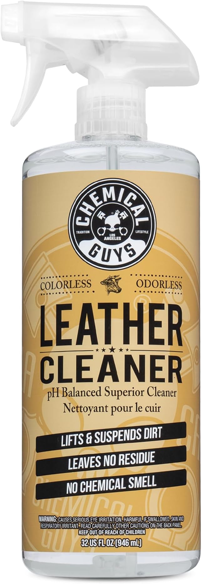 Chemical Guys, Colorless & Odorless Leather Cleaner for Interiors, 32 oz | Gentle, colorless cleaner lifts dirt from natural, synthetic and faux leather seats, furniture and apparel