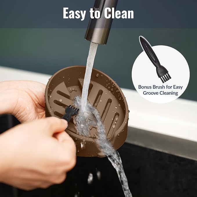NiHome Silicone Sponge Holder for Kitchen Sink, Fits Scrub Daddy Mommy | Self-Draining Dispenser Organizer Tray, Sink Caddy Countertop Fits Soaps,Scrubber,Dishwasher Safe,Includes Brush,Coffee Brown