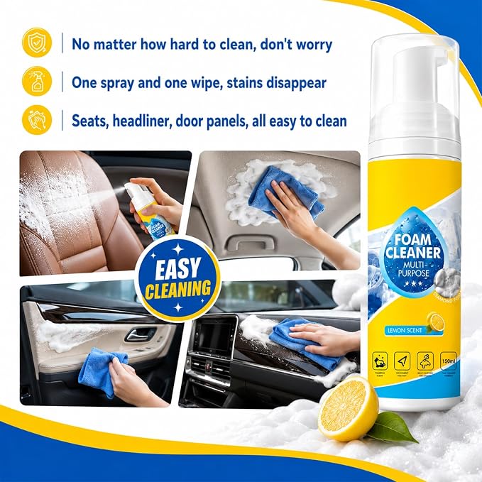 4-In-1 Multi-Enzyme Foam Cleaner, Powerful Cleaning, Foam Cleaner Multi Purpose, No-Rinse,Lemon Fresh Scent,Deep Clean Car,Kitchen,Bathroom,Sofa (1PCS)