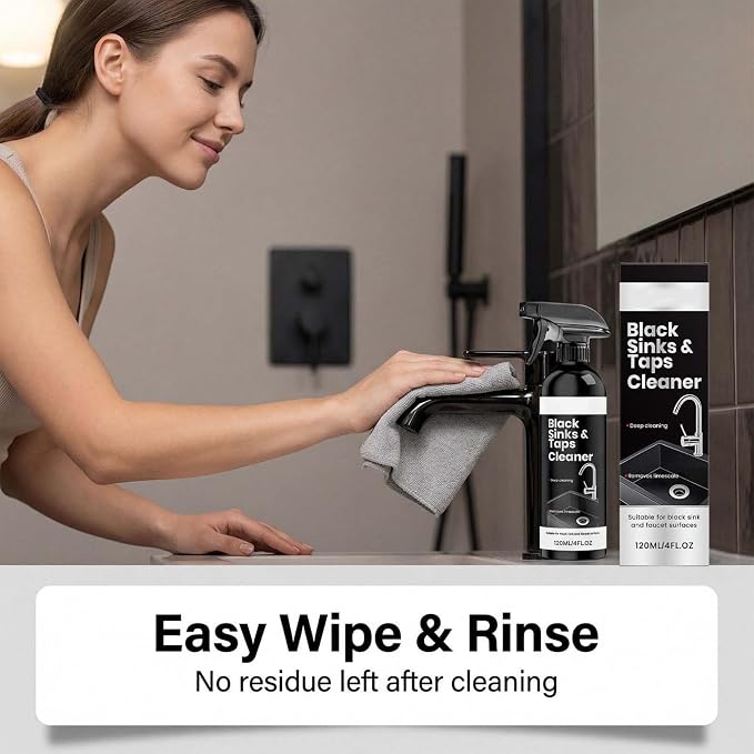 Premium Black Sink and Tap Cleaner Spray (120ml), Hard Water Stain & Limescale Remover for Matte Black Bathroom Faucets and Hardware, Gentle Descaler and Soap Scum Cleaner, Low Odor (2)