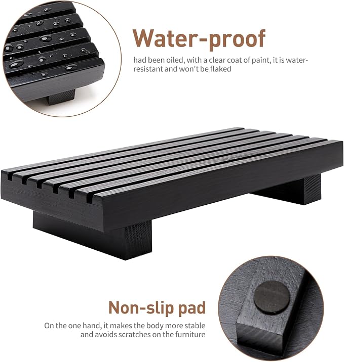 Black Bathroom Tray for Sink Decor Kitchen Counter Wood Pedestal Soap Dish | Small Sponge Holder Soap Dispenser Wooden Risers Restroom Decor Kitchen Accessories Countertop Mens Spa Vanity Toilet Tray