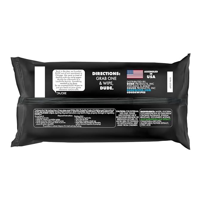 DUDE Wipes Unscented Flushable Wipes - Extra-Large Adult Wet Wipes for Sensitive Skin - 3 Pack (144 Count) - Infused with Vitamin E and Aloe - Septic and Sewer Safe
