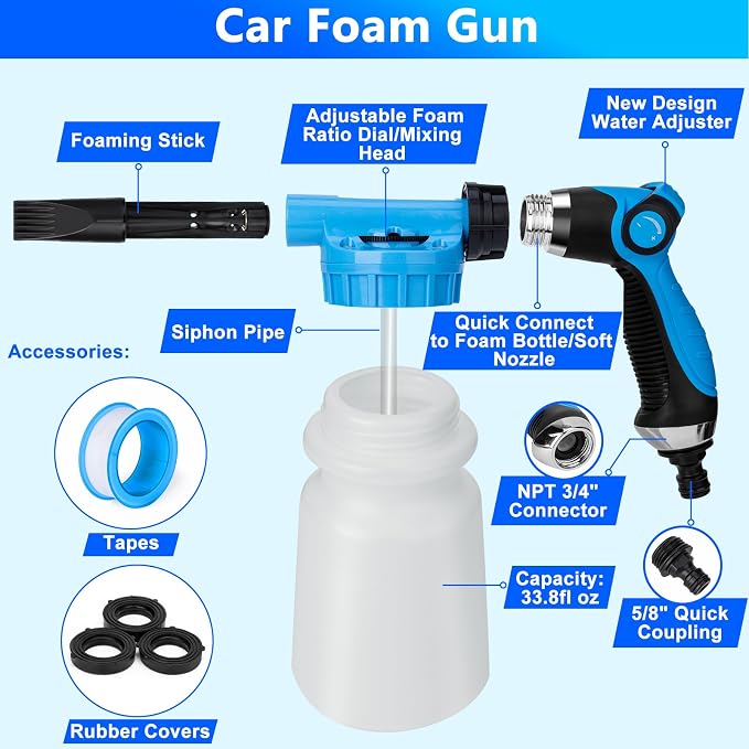 THINKWORK Car Wash Kit with Foam Gun, Extendable Mop & Collapsible Bucket | Adjustable Spray, Complete Car Detailing Kit, Soft Microfiber, Scratch-Free Paint Protection, Car & Home Use, Great Gift