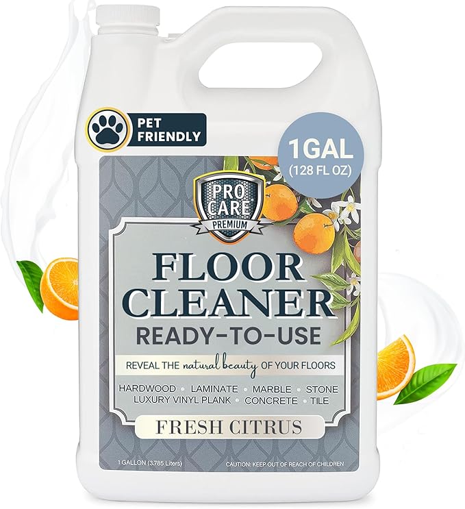 ProCare Floor Cleaner (Made in USA) | Streak-free Cleaner for Tile, Stone, Laminate, Vinyl & Natural Wood Floor Cleaner for Mopping, Household Supplies, Cleaning Solution with Citrus Aroma - 1 Gallon
