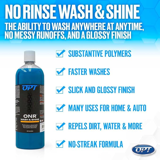 Optimum No Rinse Wash and Shine Version 5 - ONR Rinseless Car Wash Soap for Auto Detailing, Use On Paint, Ceramic Coatings, Glass, Interior (1 Gallon)