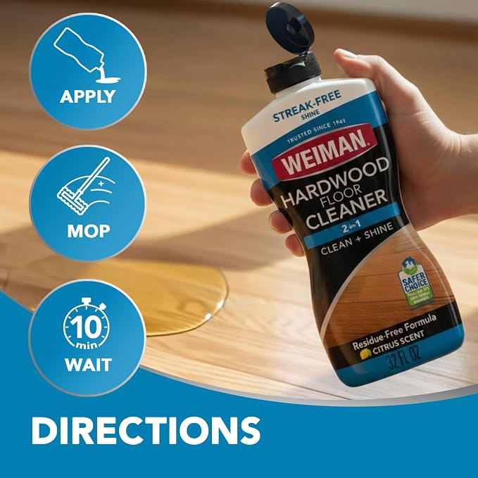 Weiman Hardwood Floor Cleaner for Finished Hardwood, Engineered Flooring, Vinyl & Laminate Surfaces - Streak-Free Shine, No Residue - 32 oz (2 PACK)
