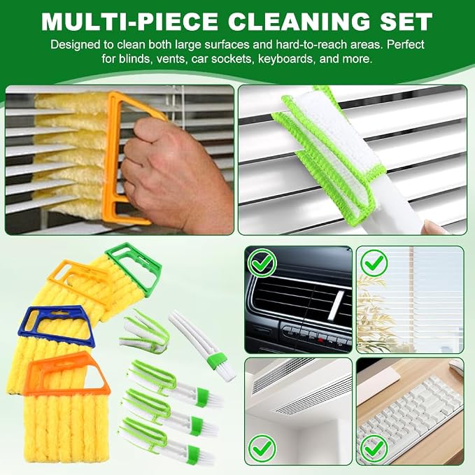 Blind Cleaner Duster Tool Set,4Pcs 7-Finger Microfiber Blind Duster | With 4Pcs 3-Finger Brushes Air Vent Cleaner,Cleaning Tools for Window Shutters & Air Vent,Detachable and Washable ﻿