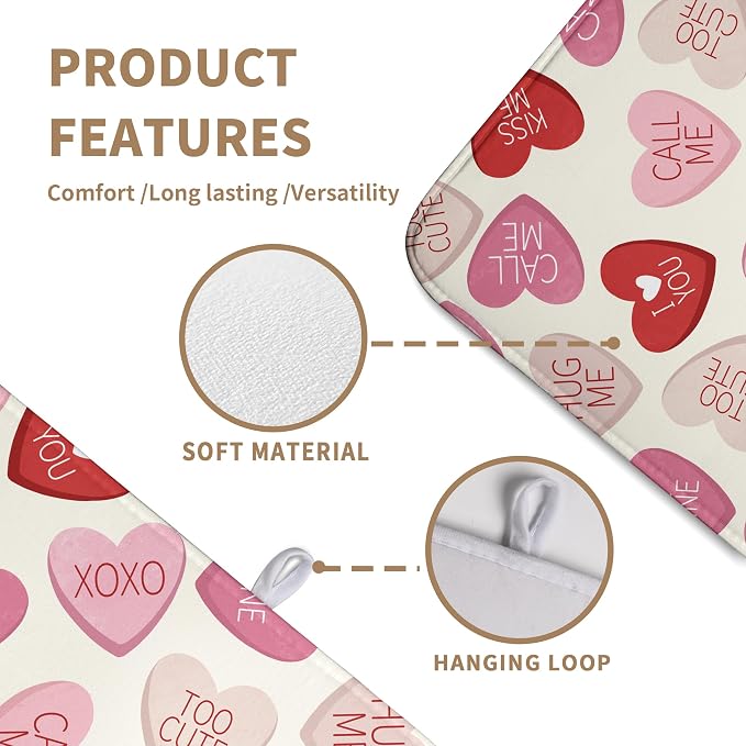 Valentine Love Heart Dish Drying Mat for Kitchen Counter 18x24 Inch Valentines Day Dish Mats Absorbent Microfiber Dish Draining Mat Reversible Dish Drying Rack Mat with Hanging Loop