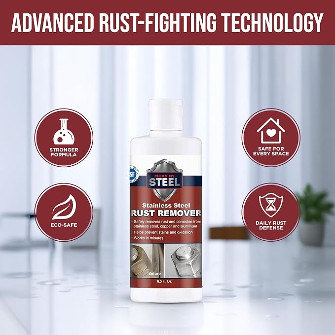 CLEAN MY STEEL Stainless Steel Rust Remover Cream 8.5 oz | NSF certified rust remover cream. Safe for home appliances and sinks