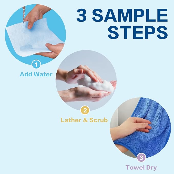 Disposable Rinse Free Bath Sponges, No Rinse Bathing Wipes for Adults, Soap Infused Dry Shower Wipes for Elderly, Bedridden, Camping, Post Surgery (pphm-08)