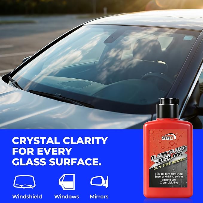 SGC Professional Cleaner Paste for Cars Glass Clear Vision Pro – Heavy Duty Degreaser, Removes Stubborn Oil Film & Water Spots on Windshields, Mirrors (Safe for Tinted Windows)(5.3 oz)