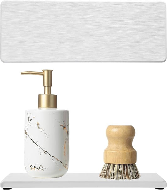 2PCS White Water Absorbing Diatomite Stone Drying Soap Dish Sink Vanity Tray for Bathroom/Kitchen Counter, Sponge Holder Mat Dispenser Rack Faucet Splash Guard Caddy Organizer, 9"x3.5"
