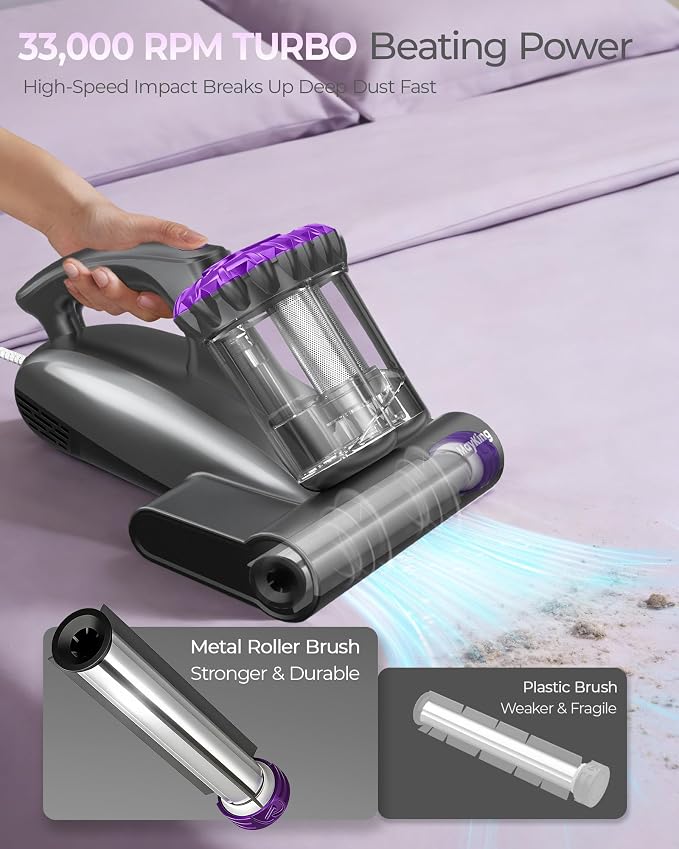 Mayking Mattress Vacuum Cleaner with UV-C for Bed Deep Clean, Model MV02 | 16kPa Bed Vacuum, 33000RPM Tapping, Ultrasonic & 149℉ Heat, HEPA Filter & Dual Cup, Clean Gift for Family, Pets, Sofa