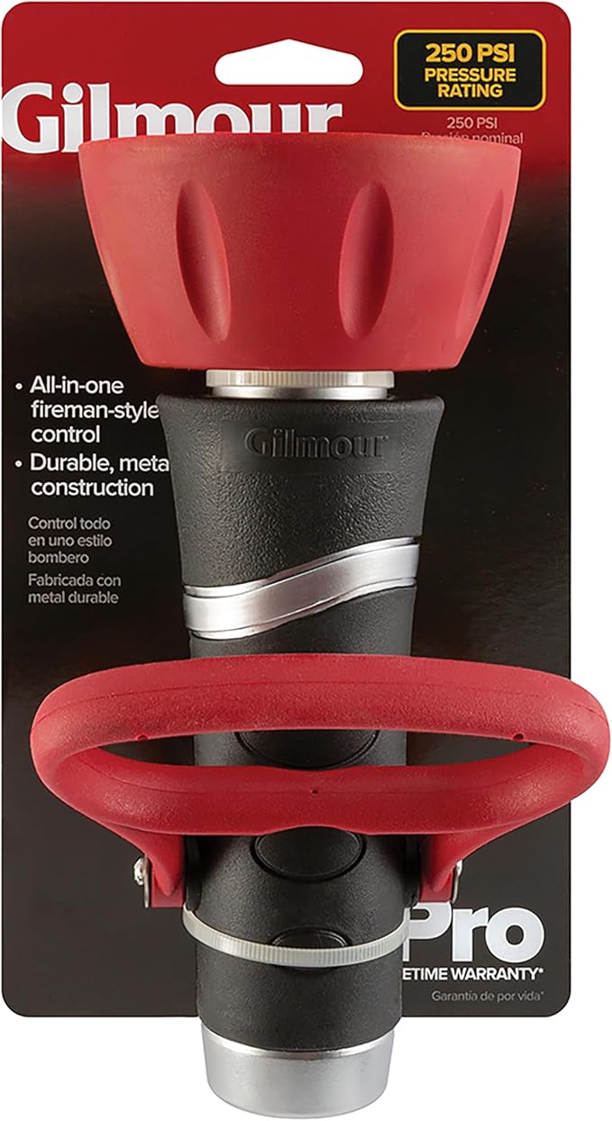 Gilmour Pro Twist Hose Nozzle, Fireman Hose Nozzle for Cleaning and Watering, Heavy Duty Garden Hose Nozzle with Adjustable Spray Pattern, Red