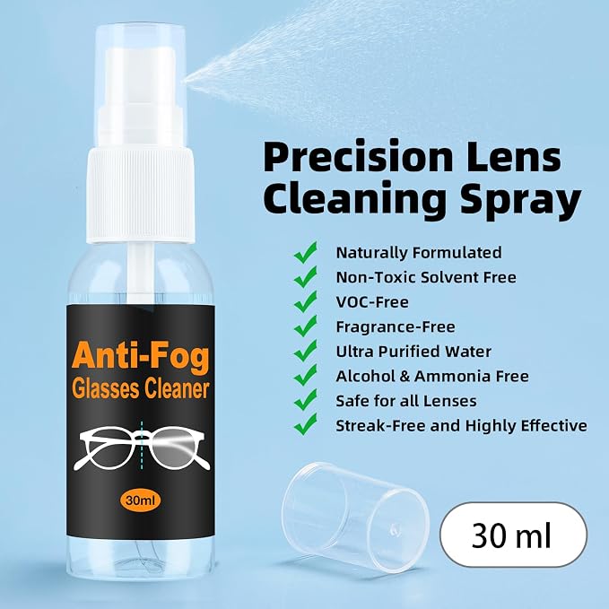 Glasses Cleaner Eyeglass Cleaning Kit with Anti Fog Spray, Microfiber Cloth | Streak-Free Cleaning Pads，Lens Wipes for Sunglasses Camera Lenses, Includes Screwdriver, Nose Pads, Ear Grips, Storage Case