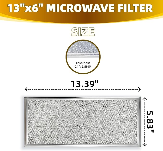 YUEERIO 13" x 6" Microwave Grease Filter Replacement 4Pack | for Whirlpool GE WB06X10596 W10208631A Microwave Oven vent Filter
