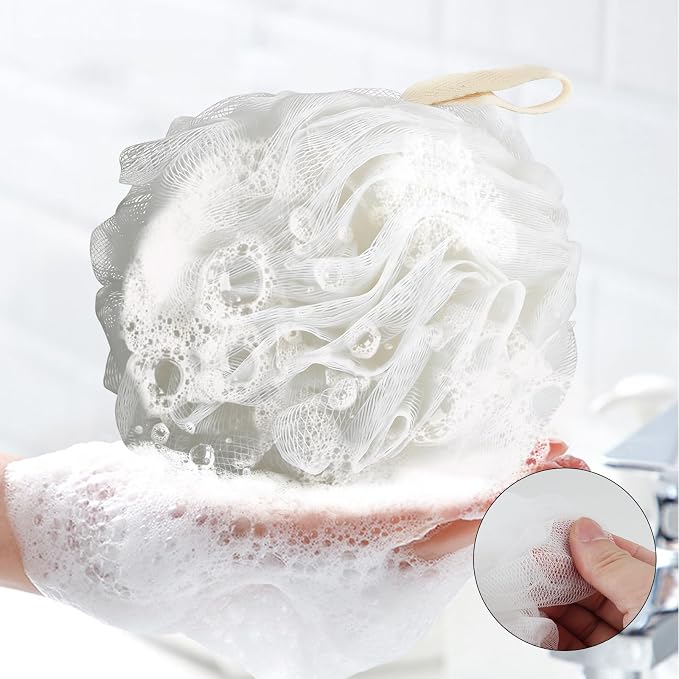 Chuya Bath Sponges Loofahs 70g Large Size White 4 Pack,Shower Sponge Exfoliating Cleaning Bath Loofa Body Scrubber Balls for Women Men Children Washing