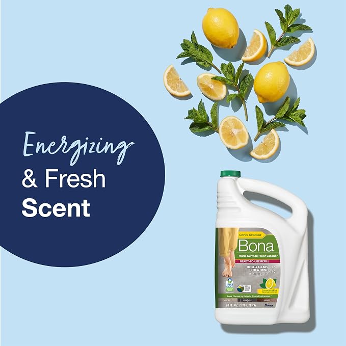 Bona Multi-Surface Floor Cleaner Refill - 128 fl oz - Lemon Mint | Residue-Free Floor Cleaning Solution Refill for Spray Mop and Spray Bottles - Use on Stone, Tile, Laminate, and Vinyl Floors