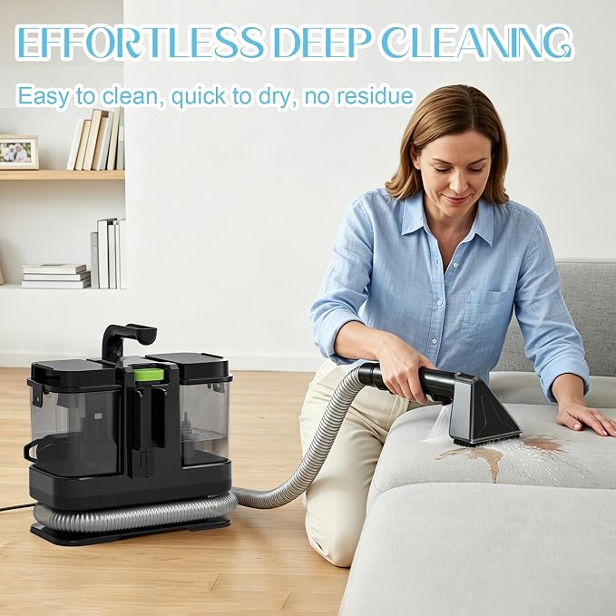 18Kpa Carpet Cleaner Machine, Portable Carpet and Upholstery Cleaning Machine, Deep Cleaning for Rugs, Couch, Car Interiors Stains, Pet & Family Friendly, 120V (GREEN)