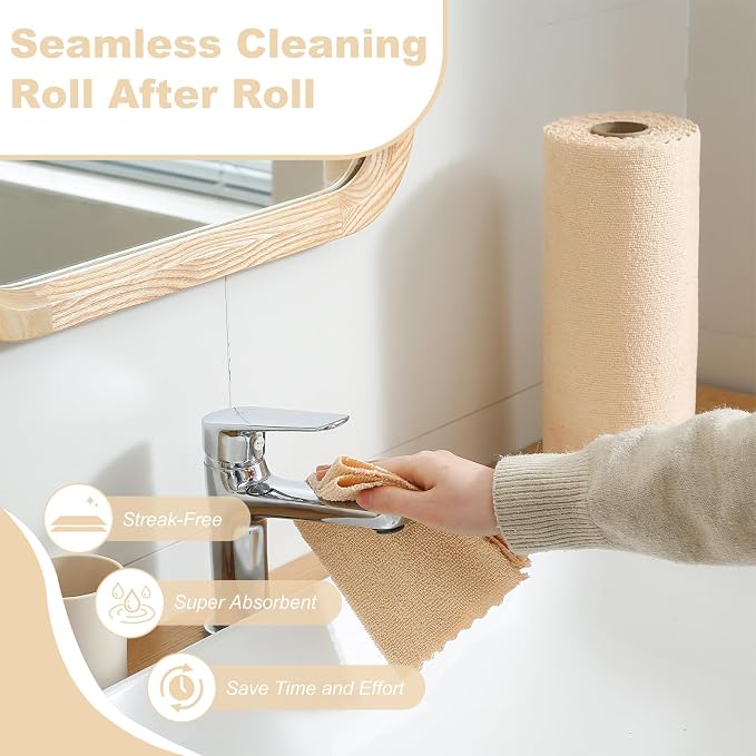 Jessy Home 2 Roll Reusable Paper Towels,100 Sheets Tear Away Microfiber Cleaning Cloth, Lint Free Cleaning Rags for Kitchen, Dishcloth,Household Cleaning Supplies