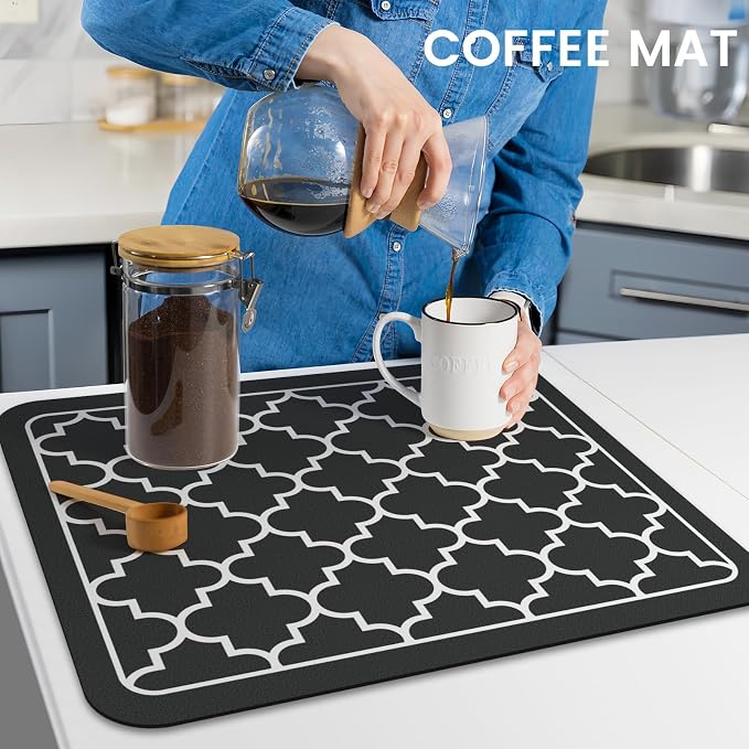 WISELIFE Dish Drying Mat Super Absorbent Drying Mat Large Dish Drying Mats for Kitchen Counter Easy Clean Dish Mat Kitchen Drying Mat15"x 18" Stylish Black
