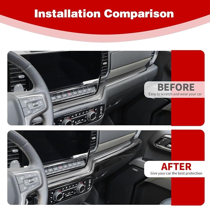 for Silverado Center Console Dashboard Panel Trim Cover for Chevy Silverado 2022 up Black Wood Grain Interior Accessories 2pcs