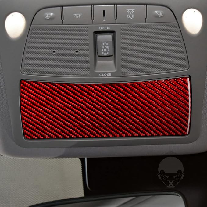Red Real Carbon Fiber Trim for Nissan Rogue Accessories | for 2014-2020 / Rogue Sport 2017-2022 Front Roof Reading Light Panel Sticker Interior Thick Overlay Decal