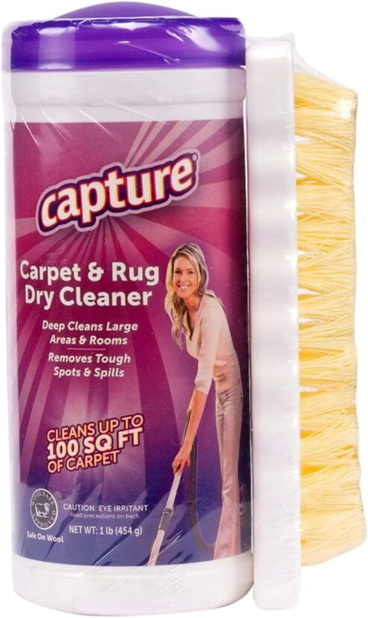 Capture Carpet & Rug Dry Cleaner w/Brush - Carpet Deodorizer & Freshener Powder - Spot & Stain Remover - Pet Odor Eliminator - Fresh Natural Scent - Dry Rug Powder Cleaner (1 lb)