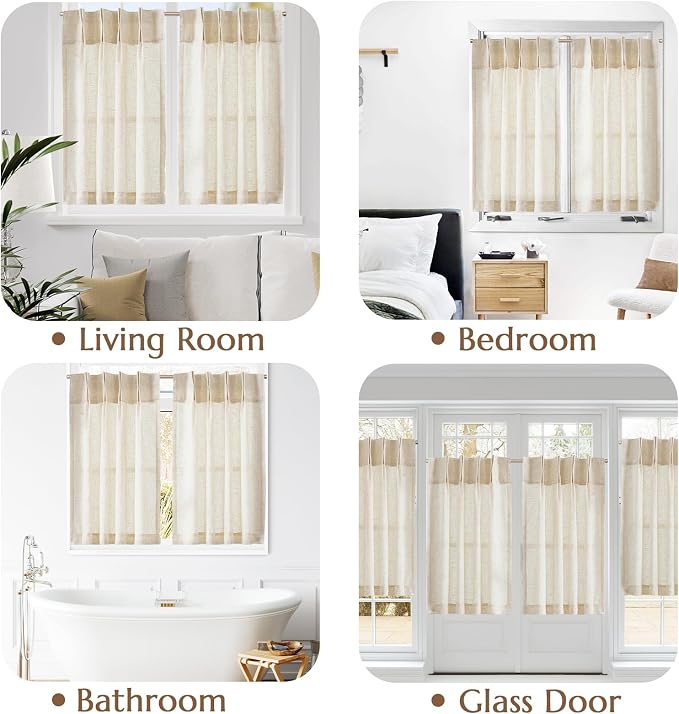 jinchan Linen Pinch Pleated Back Tab Tier Curtains,26x36,2 Panels,Natural | Light filtering,small window treatment,cafe curtains,machine washable,farmhouse,kitchen,bathrooms,laundry