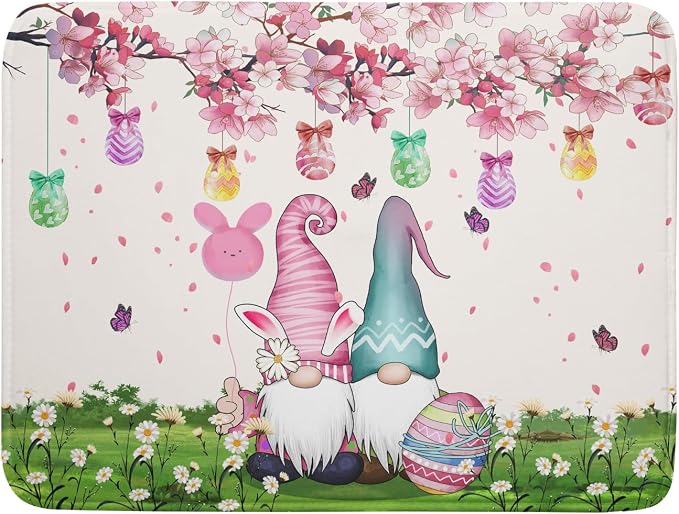 Giwawa Easter Gnome Dish Drying Mat Floral Eggs Bunny Kitchen Drainer Mat 18x24 inch Absorbent Holiday Fast Dry Pad Protector for Counter Tabletop