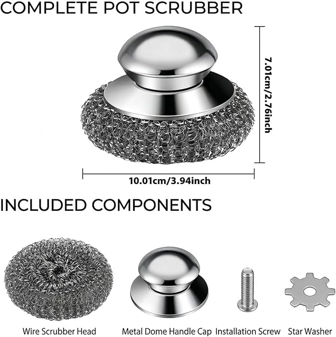 Steel Wool Scrubber, 8-Pack Stainless Steel Scrubber Pads with Handle - The Ultimate Scouring Solution for Rust, Stubborn Messes on Cookware, Grill, Oven & Kitchen Sinks