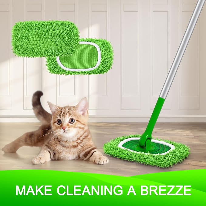 Reusable Microfiber Mop Pads Compatible with Swiffer Sweeper Mop | 8 Pack Dry Sweeping Cloths & Wet Mopping Cloths - Washable Chenille Mop Pads Refill for Mopping Floors (Mop is not Included)
