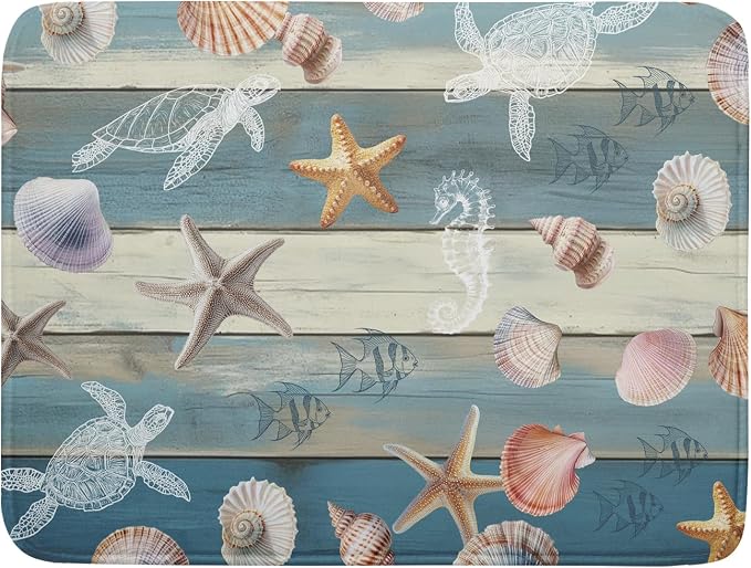 Giwawa Coastal Starfish Dish Drying Mat Summer Sea Turtle Drainer Rack Mat Absorbent Microfiber Kitchen Countertop Protector Dishes Pad 18x24 inch
