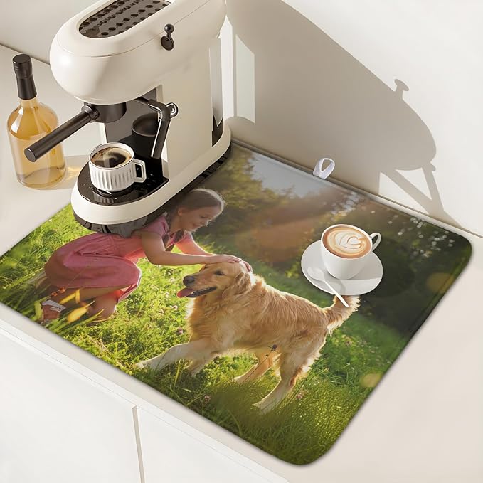 Customized Personalized Dish Drying Mat for Kitchen Counter Custom Any Photo Image Logo Text Microfiber Dish Drainer Mat Absorbent Washable Drying Pad 16"x18"