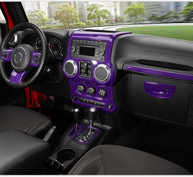RT-TCZ for Jeep JK Interior Trim Kit Purple, JKU Center Console Dashboard Panel Trim Cover for Jeep Wrangler JK JKU 2011-2017 Purple Interior Accessories 10pcs