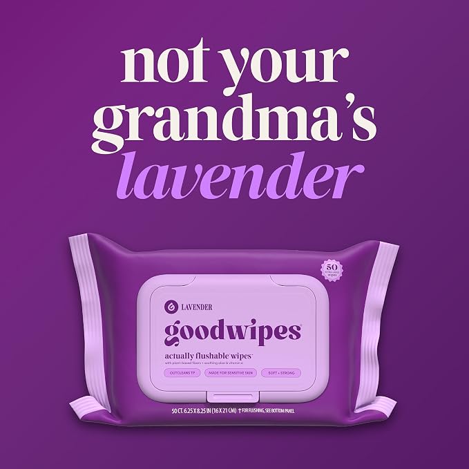 goodwipes Flushable Wipes Bulk Pack, Lavender Adult Wet Wipes for Women & Men, Sewer & Septic Safe, Toilet & Bathroom Essentials, Extra Large, 418 Count (8 Packs and 1 Travel Pack)