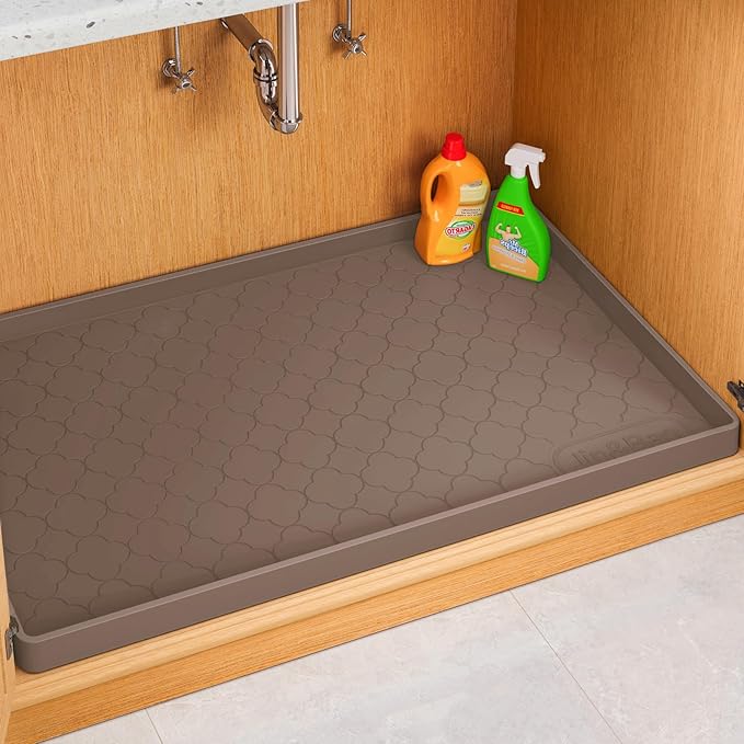 Jin&Bao Waterproof Under Sink Mat 34" x 22", Thick Silicone Mat Cabinet Protector for Kitchen and Bathroom, Shelf Liner, Home Organizer and Storage, Multipurpose Tray for Gadgets and Essentials