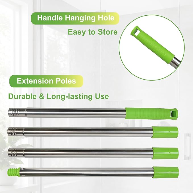 2 in 1 Window Squeegee with 55" Long Stainless Steel Handle,Sponge Car Squeegee for Home,Gas Station,Glass,Shower,Outdoor High Window Cleaning