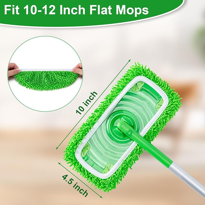 6Pcs Reusable Microfiber Mop Pads Refill Compatible with Swiffer Sweeper | Washable Mopping Pads Replacement, Dry & Wet Microfiber Cleaning Cloth for Multi-Surface/Hardwood/Stone Floor Cleaning-Green