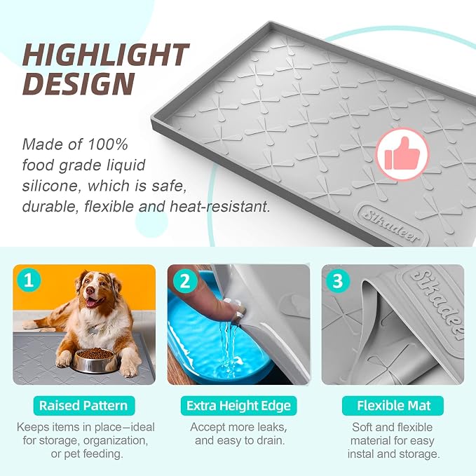 SIKADEER 37" x 22" Under Sink Mat Waterproof, Silicone Mat Kitchen Drawer Shelf and Cabinet Liner, Sink Protector for Bathroom Organizers and Storage, Boot Tray Pet Food Mats