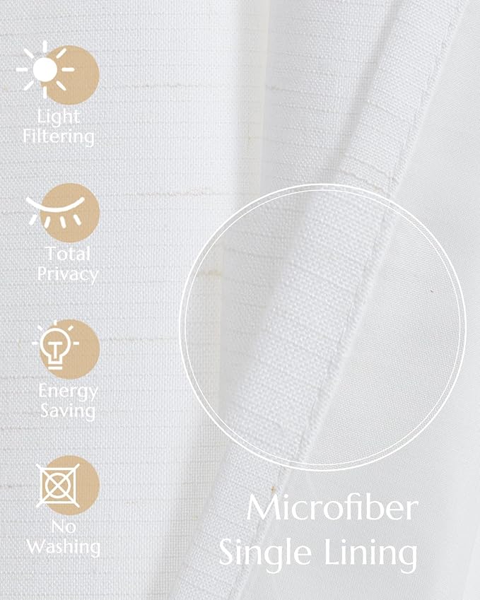 jinchan Linen Tier Curtains with Lined, 26x45, 2 Panels, Beige White | Light filtering, rod pocket, cafe curtains, machine washable, small window treatment, cottage style, kitchen, laundry room