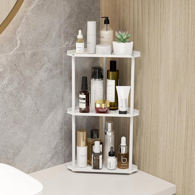 Jesginboo 3 Tier Bathroom Counter Organizer, Vanity Organizer Corner Shelf | Skincare, Makeup Countertop Organizers, Kitchen, Bathroom Counter Storage, White