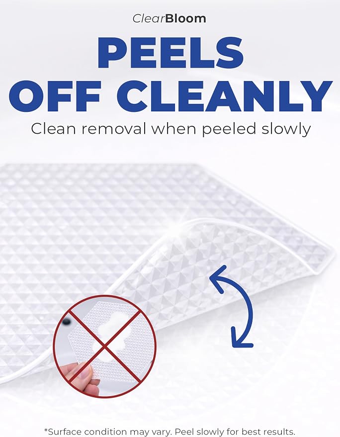 Clear Bloom Anti-Slip Shower Stickers for Tub & Shower Floor — Original Clear Hex Non-Slip Bathtub Stickers, 24 Pack 3.25”, Micro-Pyramid Grip, Scraper Included, Easy Apply