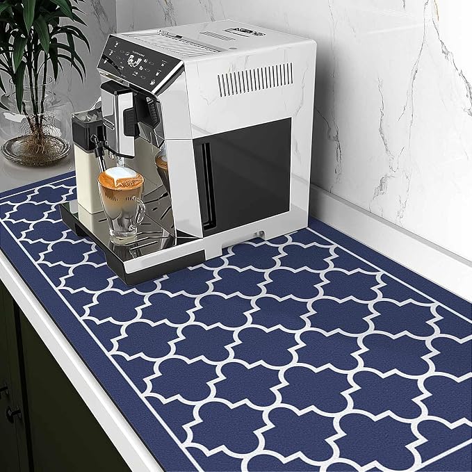 WISELIFE Dish Drying Mat Super Absorbent Drying Mat Large Dish Drying Mats for Kitchen Counter Easy Clean Dish Mat Kitchen Drying Mat18"x 32" Stylish Blue