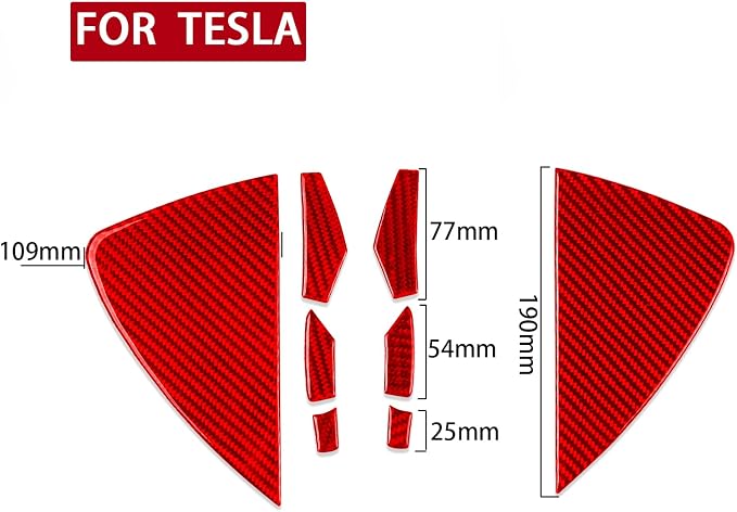Red Real Carbon Fiber Trim for Tesla Accessories | for Model 3 2017-2022 / Model Y 2020-2024 Door Sides Front Slot Sticker Interior Thick Overlay Decal