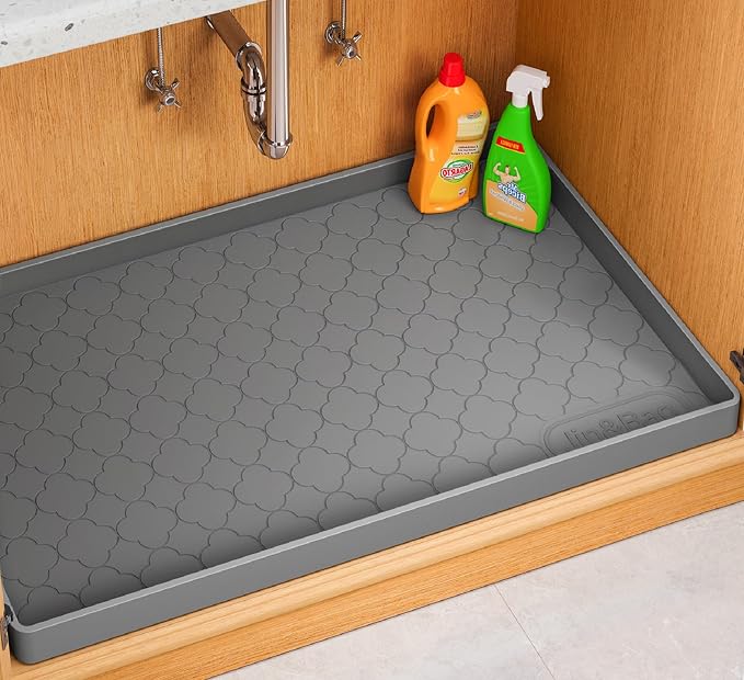 Jin&Bao Waterproof Under Sink Mat 37" x 19", Thick Silicone Mat Cabinet Protector for Kitchen and Bathroom, Shelf Liner, Home Organizer and Storage, Multipurpose Tray for Gadgets and Essentials